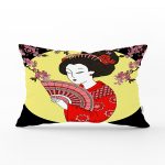 - Rh-Dik-5798-Gorsel1 - Realhomes Çiçek Desenli Yelpazeli Japon Kız Motifli Modern Dikdörtgen Yastık Kılıfı Realhomes