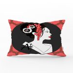 Geometrik Ogea Zeminli Çiçek Saçlı Japon Kadın Motifli Dikdörtgen Kırlent Kılıfı Realhomes