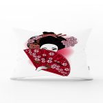 - Rh-Dik-5814-Gorsel1 - Realhomes Kırmızı Yelpazeli Şaman Japon Kadın Dijital Baskılı Dikdörtgen Kırlent Kılıfı Realhomes