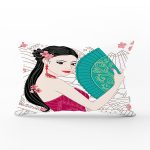 Mavi Yelpazeli Çizgi Motifli Kadın Motifli Dekoratif Dikdörtgen Yastık Kılıfı Realhomes