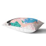 Mavi Yelpazeli Çizgi Motifli Kadın Motifli Dekoratif Dikdörtgen Kırlent Kılıfı Realhomes