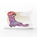 Mor Elbiseli Kırmızı Şemsiyeli Japon Kadın Desenli Modern Dikdörtgen Kırlent Kılıfı Realhomes