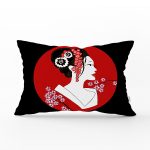 - Rh-Dik-5829-Gorsel1 - Realhomes Siyah ve Kırmızı Zeminli Japon Kız Modern Dikdörtgen Kırlent Kılıfı Realhomes