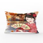 - Rh-Dik-5832-Gorsel1 - Realhomes Gül Motifli Yelpaze Tutan Japon Kadın Motifli Dekoratif Dikdörtgen Kırlent Kılıfı Realhomes