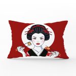 Suşi Yiyen Japon Kız Motifli Modern Dikdörtgen Yastık Kılıfı Realhomes