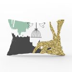 - Rh-Dik-7003-Gorsel1 - Realhomes Kafes Ve Kuş Motifli Gold Modern Motifler Dikdörtgen Yastık Kırlent Kılıfı Realhomes