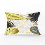Mermer Zeminli Gold Ve Siyah Yapraklar Dijital Baskılı Modern Dikdörtgen Kırlent Kılıfı Realhomes