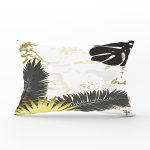 - Rh-Dik-7012-Gorsel1 - Realhomes Mermer Zeminli Gold Ve Siyah Yapraklar Dijital Baskılı Modern Dikdörtgen Kırlent Kılıfı Realhomes