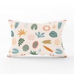 Ekru Zeminli Yaprak Motifler Dijital Baskılı Modern Dikdörtgen Yastık Kırlent Kılıfı Realhomes