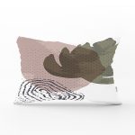 Beyaz Zeminde Suluboya Devetabanı Yaprak Motifli Modern Dikdörtgen Yastık Kırlent Kılıfı Realhomes