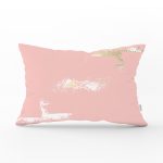 Pudra Zeminde Gold Ve Beyaz Detaylı Dijital Baskılı Modern Dikdörtgen Yastık Kırlent Kılıfı Realhomes