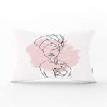 Beyaz Zeminde Bayan Desenli Dijital Baskılı Modern Dikdörtgen Yastık Kırlent Kılıfı Realhomes