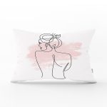 Beyaz Zeminde Bayan Desenli Dijital Baskılı Modern Dikdörtgen Yastık Kırlent Kılıfı Realhomes