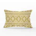 Gold Zeminde Beyaz Bohem Çizimli Dijital Baskılı Modern Dikdörtgen Yastık Kırlent Kılıfı Realhomes