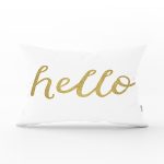 - Rh-Dik-7127-Gorsel1 - Realhomes Beyaz Zeminde Gold Hello Yazılı Dijital Baskılı Modern Dikdörtgen Yastık Kırlent Kılıfı Realhomes