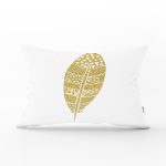 Beyaz Zeminde Gold Kuş Tüyü Desenli Dijital Baskılı Modern Dikdörtgen Yastık Kırlent Kılıfı Realhomes