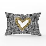 Siyah Onedraw Çizimli Gold Renkli Kalp Desenli Modern Dikdörtgen Yastık Kırlent Kılıfı Realhomes