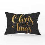 Siyah Zeminde Gold Renkli Christmas Yazılı Dijital Baskılı Modern Dikdörtgen Kırlent Kılıfı Realhomes