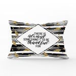 Siyah Beyaz Zeminde Gold Yapraklı Thanks Yazılı Modern Dikdörtgen Yastık Kırlent Kılıfı Realhomes