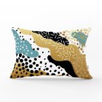 - Rh-Dik-7172-Gorsel1 - Realhomes Sıyah Beyaz Zeminde Gold Detaylı Renkli Çizim Dijital Baskılı Modern Dikdörtgen Yastık Kılıfı Realhomes