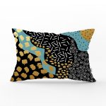 - Rh-Dik-7174-Gorsel1 - Realhomes Sıyah Beyaz Zeminde Gold Detaylı Renkli Çizim Dijital Baskılı Modern Dikdörtgen Yastık Kılıfı Realhomes