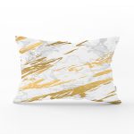 Gri Beyaz Zemin Üzerinde Gold Detaylı Çizim Desenli Dikdörtgen Yastık Kırlent Kılıfı Realhomes