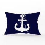 Lacivert Zeminli Çapa Desenli Dijital Baskılı Modern Dikdörtgen Yastık Kırlent Kılıfı Realhomes