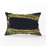 - Rh-Dik-7207-Gorsel1 - Realhomes Siyah Zeminde Gold Detaylı Yaprak Desenli Dikdörtgen Yastık Kırlent Kılıfı Realhomes