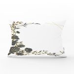 Beyaz Zemin Üzerinde Gold Detaylı Yaprak Desenli Modern Dikdörtgen Yastık Kırlent Kılıfı Realhomes