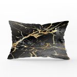 Siyah Zeminde Gold Renkli Çizim Desenli Dijital Baskılı Modern Dikdörtgen Yastık Kılıfı Realhomes