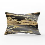 Siyah Zeminde Gold Renkli Çizim Desenli Dijital Baskılı Modern Dikdörtgen Yastık Kılıfı Realhomes