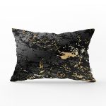 Siyah Zeminde Gold Renkli Çizim Desenli Dijital Baskılı Modern Dikdörtgen Yastık Kılıfı Realhomes