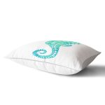 Beyaz Zeminde Yeşil Renkli Deniz Atı Desenli Dijital Baskılı Modern Dikdörtgen Kırlent Kılıfı Realhomes