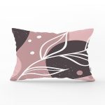 - Rh-Dik-7235-Gorsel1 - Realhomes Pudra Zeminde Beyaz Renkli Yaprak Çizimi Dijital Baskılı Modern Dikdörtgen Kırlent Kılıfı Realhomes