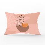 - Rh-Dik-7237-Gorsel1 - Realhomes Pudra Zeminde Onedraw Çizimli Yaprak Desenli Dijital Baskılı Modern Dikdörtgen Kırlent Kılıfı Realhomes