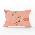 Pudra Zeminde Onedraw Çizimli Yaprak Desenli Dijital Baskılı Modern Dikdörtgen Kırlent Kılıfı Realhomes