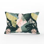 Koyu Zemin Üzerinde Onedraw Çizimli Yeşil Renkli Yapraklar Dikdörtgen Yastık Kırlent Kılıfı Realhomes