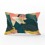 - Rh-Dik-7248-Gorsel1 - Realhomes Renkli Zeminli Koyu Renkli Yapraklar Dijital Baskılı Modern Dikdörtgen Yastık Kırlent Kılıfı Realhomes