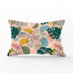 - Rh-Dik-7249-Gorsel1 - Realhomes Pudra Zemin Üzerinde Onedraw Çizimli Yaprak Desenli Dikdörtgen Yastık Kırlent Kılıfı Realhomes