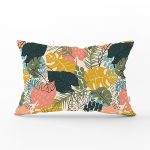 Pudra Zeminde Renkli Yaprak Desenli Dijital Baskılı Modern Dikdörtgen Yastık Kırlent Kılıfı Realhomes