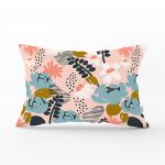 Pudra Zemin Üzerinde Onedraw Çizimli Yaprak Desenli Dikdörtgen Yastık Kırlent Kılıfı Realhomes