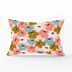 Pudra Zeminde Onedraw Çizimli Rengarenk Çiçek Desenli Modern Dikdörtgen Yastık Kırlent Kılıfı Realhomes