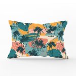 Renkli Zemin Üzerinde Palmiye Desenli Dijital Baskılı Modern Dikdörtgen Yastık Kırlent Kılıfı Realhomes