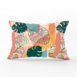 Renkli Zemin Üzerinde Onedraw Çizimli Yapraklar Modern Dikdörtgen Yastık Kırlent Kılıfı Realhomes