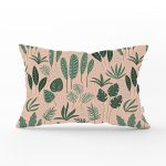 Pudra Zemin Üzerinde Yeşil Yapraklı Dijital Baskılı Modern Dikdörtgen Yastık Kırlent Kılıfı Realhomes