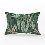 Yeşil Zemin Üzerinde Onedraw Çizimli Yaprak Desenli Dikdörtgen Yastık Kırlent Kılıfı Realhomes