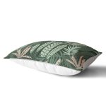 Yeşil Zemin Üzerinde Onedraw Çizimli Yaprak Desenli Dikdörtgen Yastık Kırlent Kılıfı Realhomes