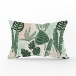 Soft Renkli Zemin Üzerinde Koyu Renkli Yaprak Desenli Dikdörtgen Yastık Kırlent Kılıfı Realhomes