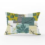 Beyaz Zemin Üzerinde Onedraw Çizimli Yaprak Motifli Dikdörtgen Yastık Kırlent Kılıfı Realhomes