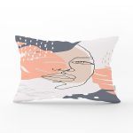 Beyaz Zemin Üzerinde Onedraw Çizimli Bayan Silüeti Modern Dikdörtgen Yastık Kırlent Kılıfı Realhomes